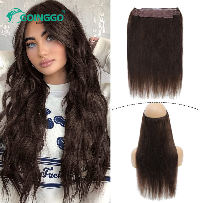 Halo Hair Extensions Real Human Hair 14-28inch Hidden Wire Clip In Hair Ombre Brown Color Human Remy Fish Line Hair Extension
