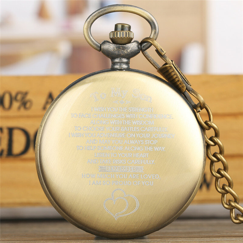 Reloj de bolsillo de cuarzo con diseño de dragón tallado en bronce para hombres y mujeres