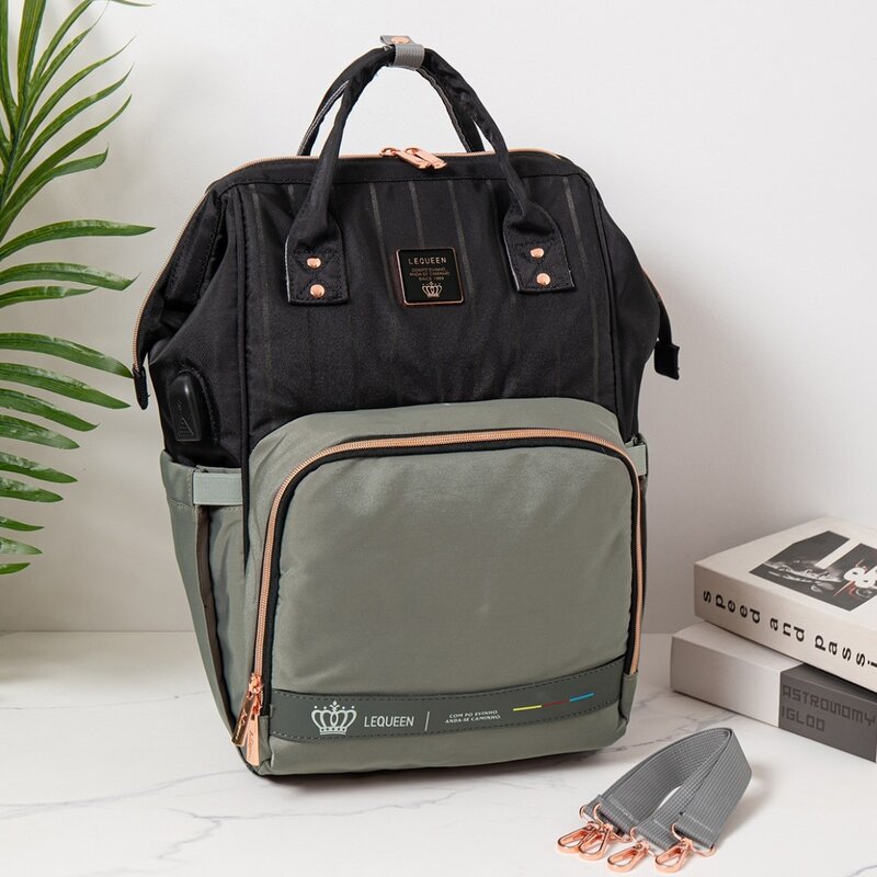 レイクイーン-おむつバッグ,大容量,ママバッグ,旅行用USBデザイン,ベビーカープルーフバッグ,マタニティバッグ