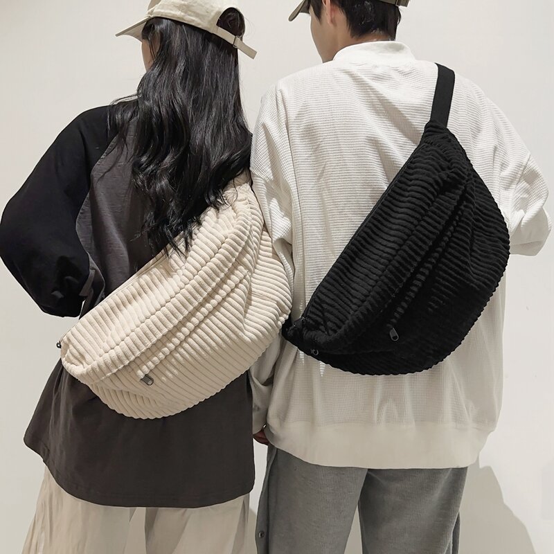 Nuova borsa pettorale a righe per il tempo libero edizione coreana moda uomo e donna borsa a tracolla da viaggio in velluto a coste morbido di alta qualità