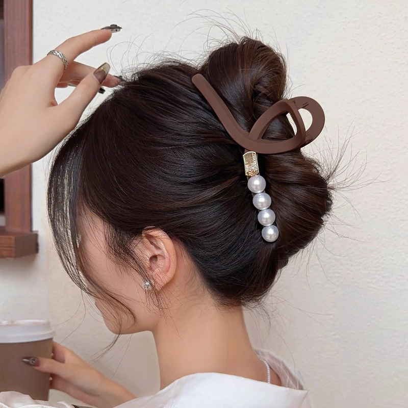 Винтажный корейский матовый большой зажим для волос, женский элегантный жемчужный зажим для волос, заколка для волос, женский стиль