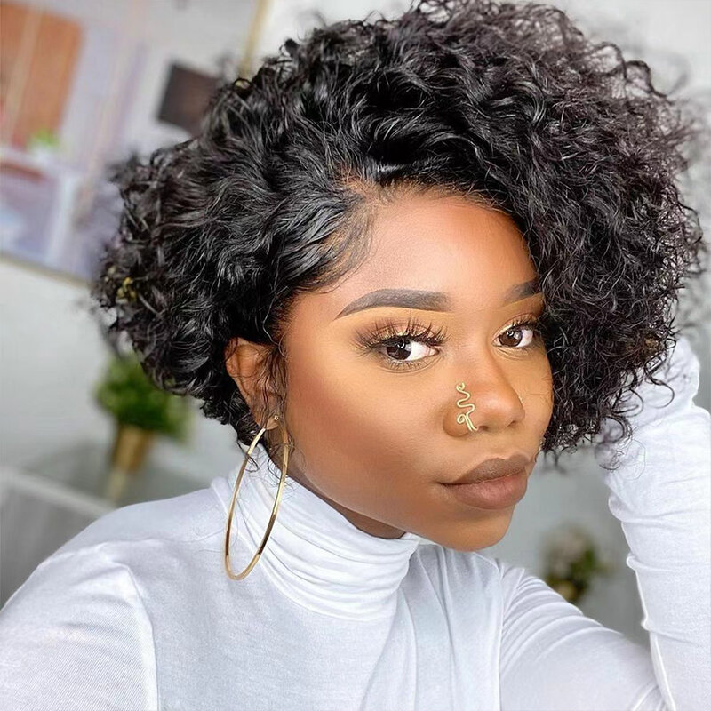 DreamDiana 100% Brazilian Hair Short Curly Wigs 8" Pixie Cut Lace Front Wigs 13X4 Short Curly Human Hair Wigs HD Lace Front Wigs