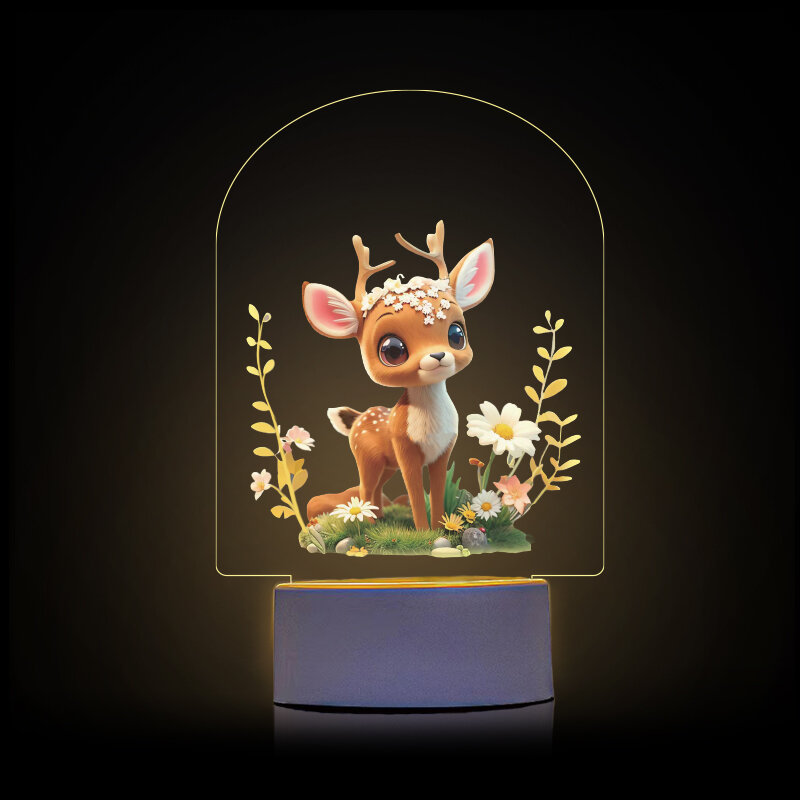 3D Deer acrílico LED Night Light para o quarto do bebê, Presente decorativo personalizado, personalizado