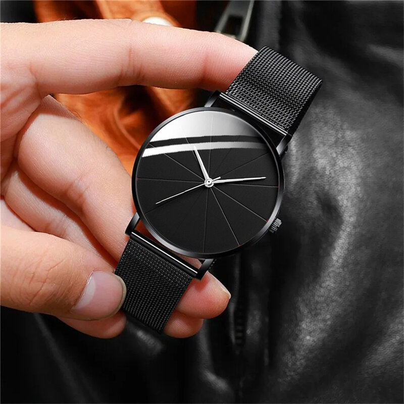 3PCS Set Fashion Mens Ultra Thin Simple Watches Men Business Casual Hand Rope Necklace Stainless Steel Mesh Belt Quartz Watch