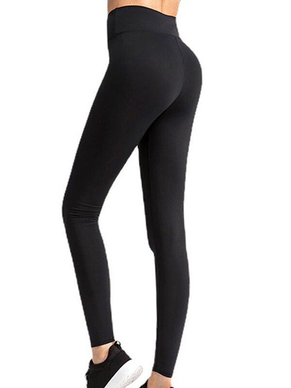 Calças de ioga para as mulheres, macio, sólido, preto, de cintura alta leggings, fitness, ginásio, comprimento total, correndo, nylon, elástico