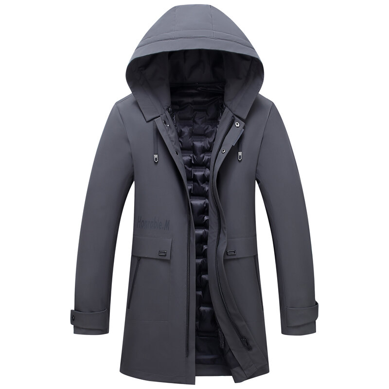Liner Detachable Middle-aged Men's Winter Down Jacket Hooded Long Thick Windproof  90% White Duck Down Coat Male Outwear