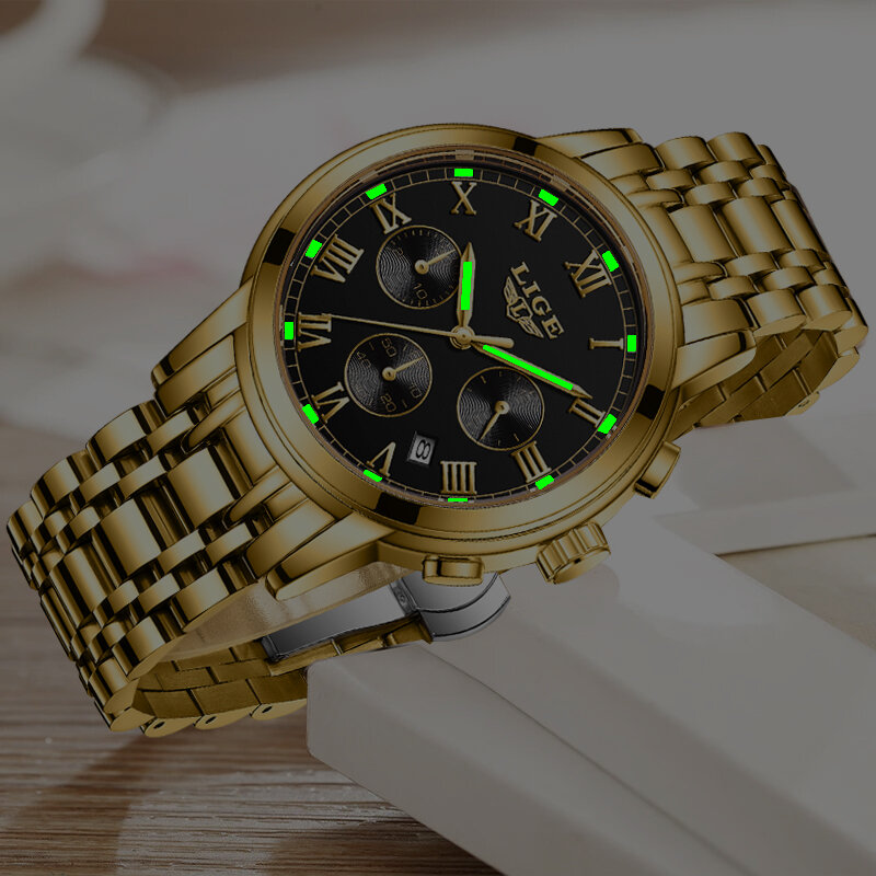 LIGE-Reloj de acero inoxidable para mujer, nuevo accesorio de pulsera de cuarzo resistente al agua con calendario, complemento masculino de marca de lujo con diseño moderno, perfecto para regalo