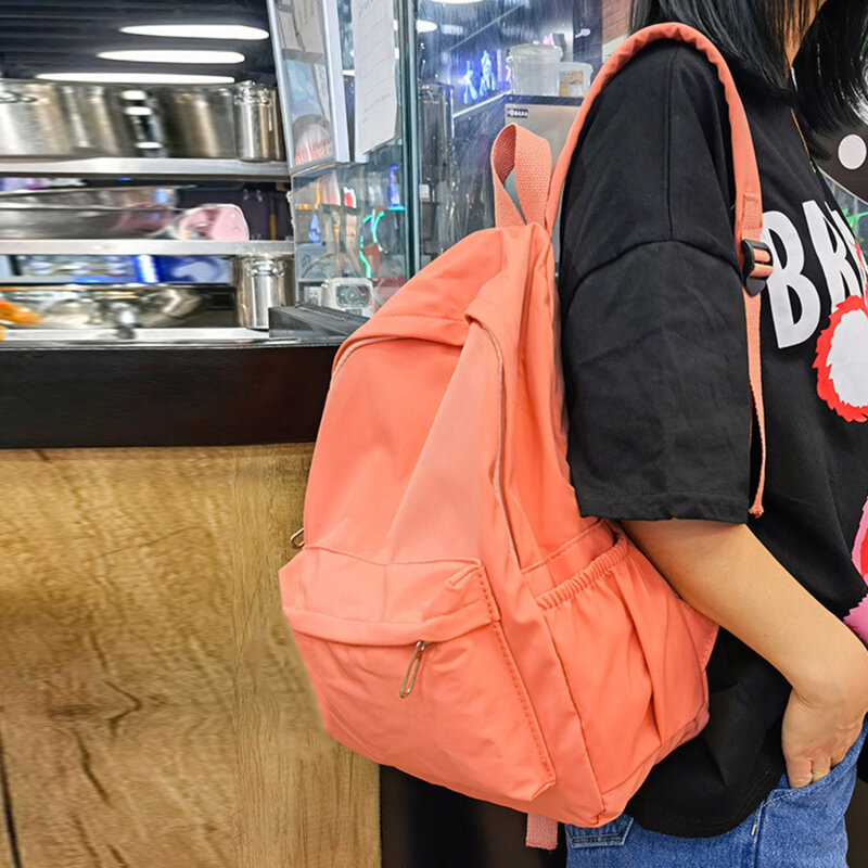 Women Schoolbag Waterproof Large Capacity School Backpack Smooth Zipper Solid Color Teens Girl Casual Daypack Bag Student Supply