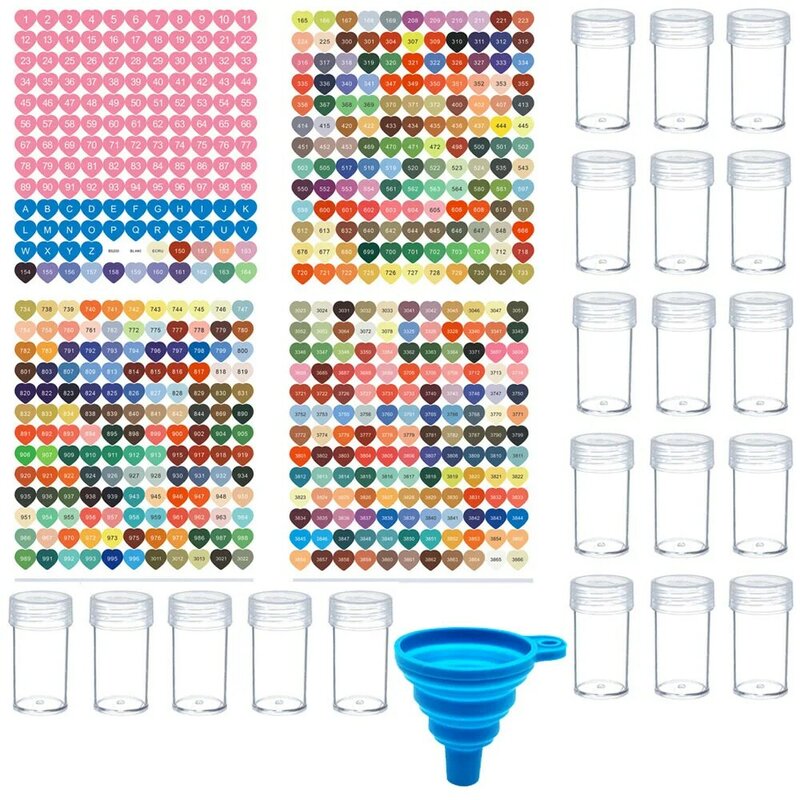 DMC stiker warna dengan 24/20/10 buah kotak penyimpanan manik-manik botol penyimpanan berlian DIY Aksesori lukisan berlian, Kit botol manik-manik