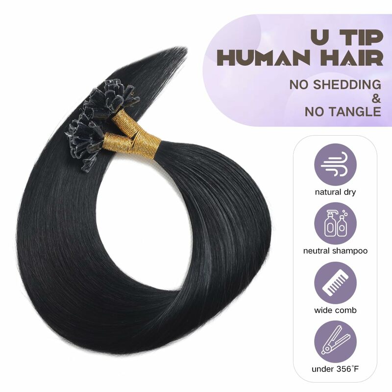 Gerade u Spitze Haar verlängerungen menschliches Haar #1 tiefschwarzes menschliches Haar remy u Spitze menschliches Haar verlängerungen 100 Strähnen/Packung 14-24 Zoll