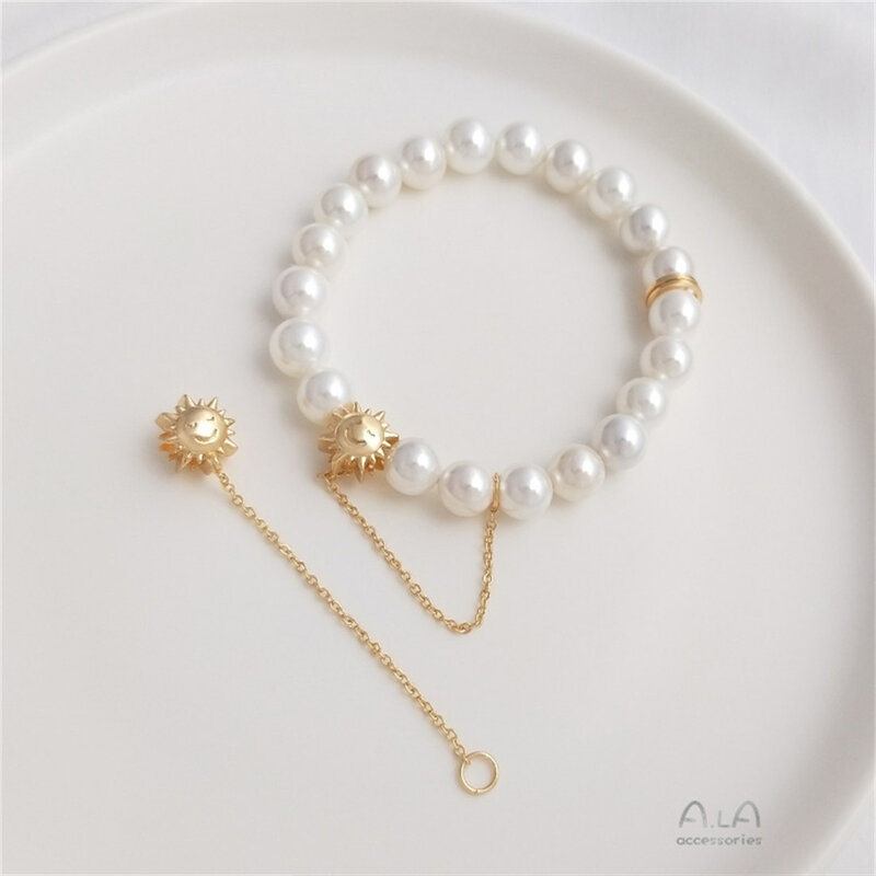Bracelet en or 14 carats GT Moon Sun, perle à grand trou, bijoux en or sable, accessoires de séparation, mode