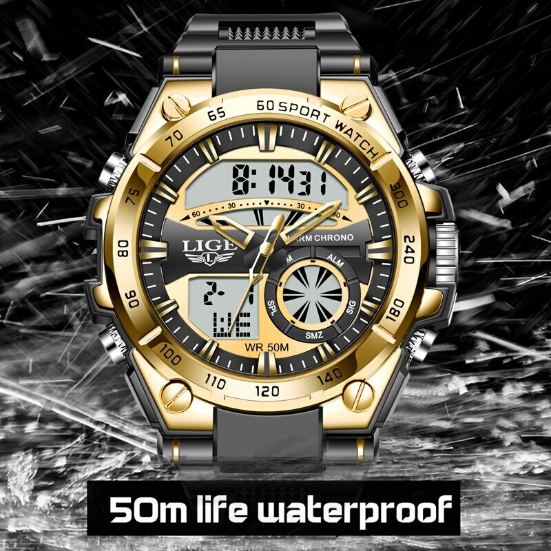 LIGE Top Brand Luksusowe męskie zegarki Moda Podwójny wyświetlacz Zegarek dla mężczyzn Casual Sport Divier Watch Mężczyźni Kwarcowy chronograf Zegar Mężczyzna