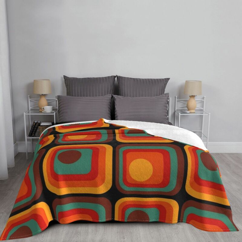 Cobertor retrô para cama, cobertores decorativos, padrão de círculo e quadrado gradiente, elegante e quente, cobertores de sofá, inverno, 222