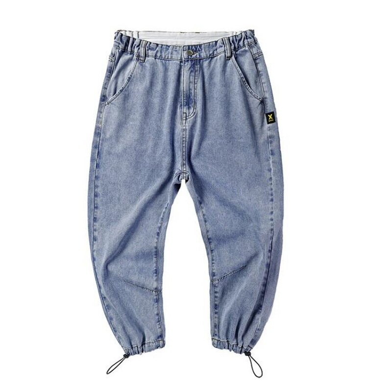 Джинсы мужские свободные, брюки-султанки из денима для молодых людей, брюки до щиколотки для бега на весну и лето