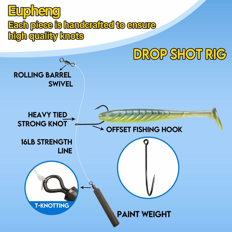 Drop Shot Rigs for Bass Fishing Ready Rig Kit with Barrel Swivel Drop Shot Weights Leader Line and Hook Multiple Specification