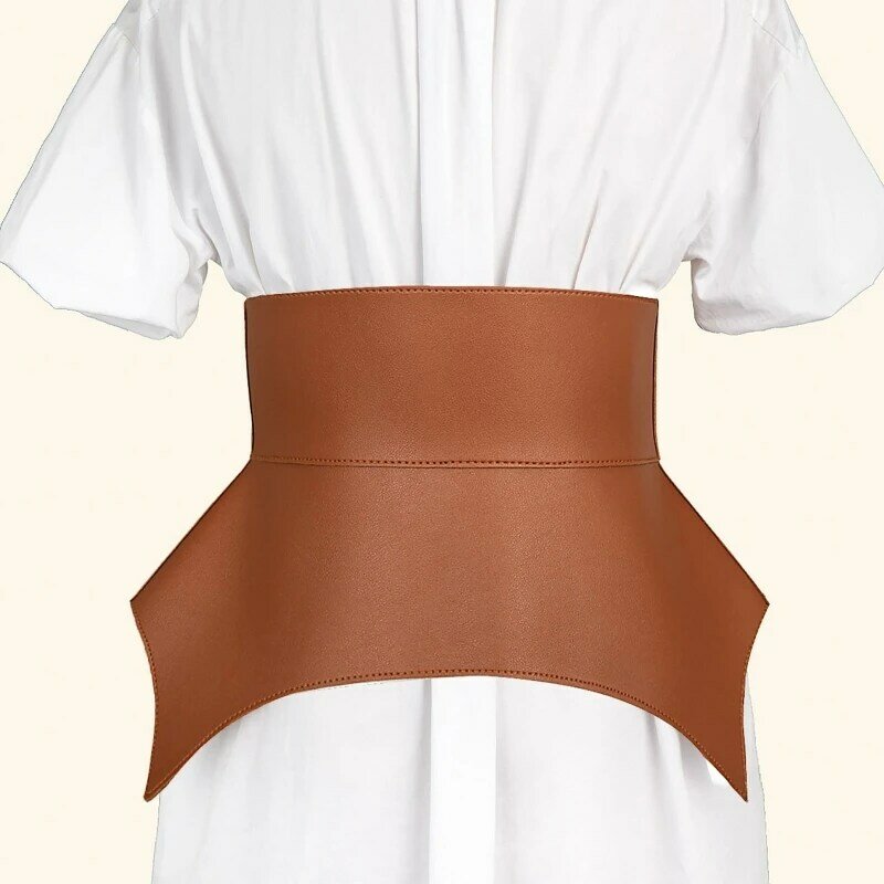Vintage Women Faux Leather Heart Buckle Wide Belt Solid Color Waistband Dropship