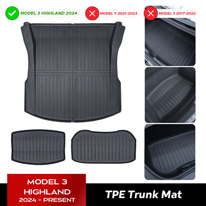 For Tesla Model 3 Highland 2024 Front and Back Trunk Mat TPE Carpet Waterproof Weather-resistant Pads Up and Down Layer Mats