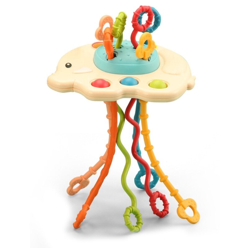 Peuter Puller String Speelgoed Vinger Speelgoed Baby Rammelaar Fopspeen Regenboog Muziek Bellen Food Grade Tandjes Relief Onderwijs Speelgoed QX2D