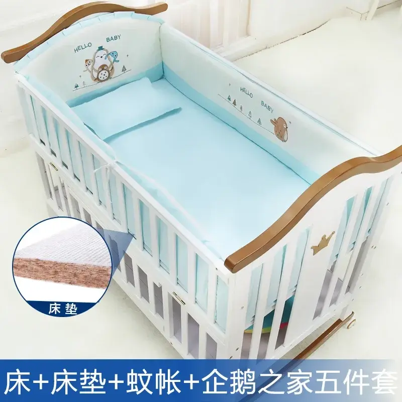 Grosir tempat tidur bayi Eropa kayu padat dengan rol multifungsi Pine Plus Game Bb putih