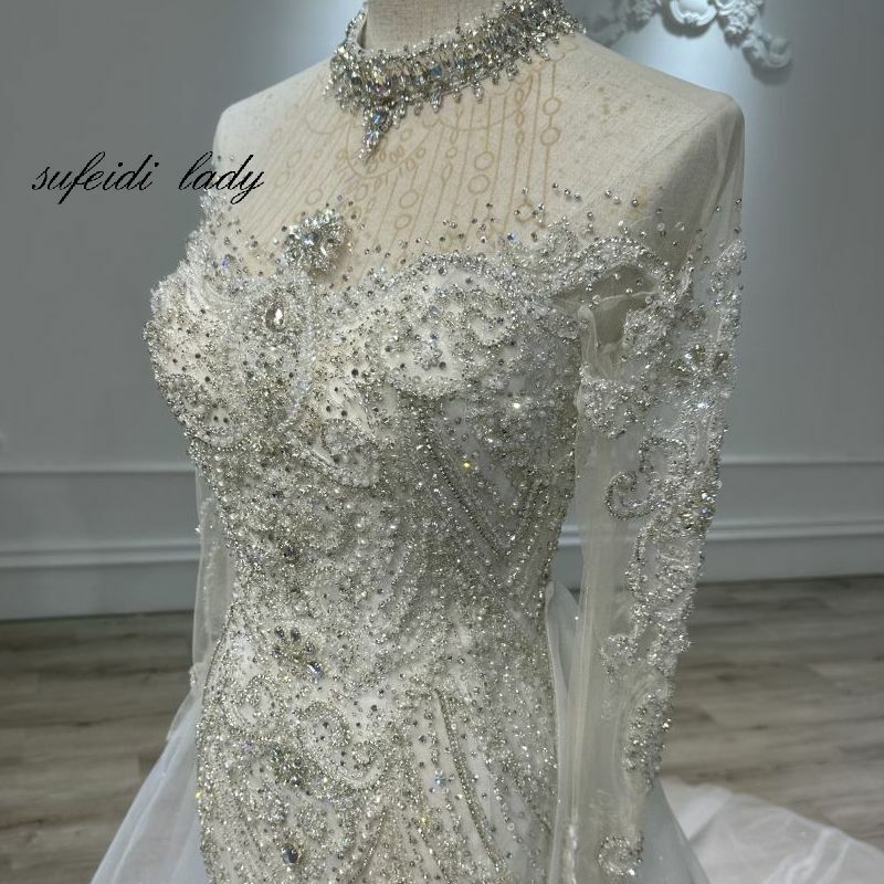 Robe de mariée en queue de poisson perlée faite à la main, robe de mariée de luxe, 2023