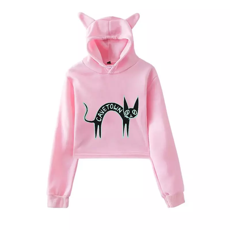 Cavetown Merch Crop Top Hoodie for Teen Girls Streetwear Hip Hop Kawaii Cat Ear Harajuku Cropped Sweatshirt