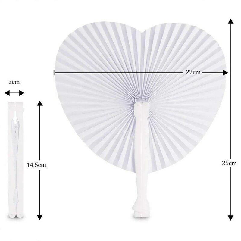 30-120pcs White Heart Shape Folding Fan Blank Paper Hand Fans With Plastic Handles DIY Painting Birthday Wedding Party Decor