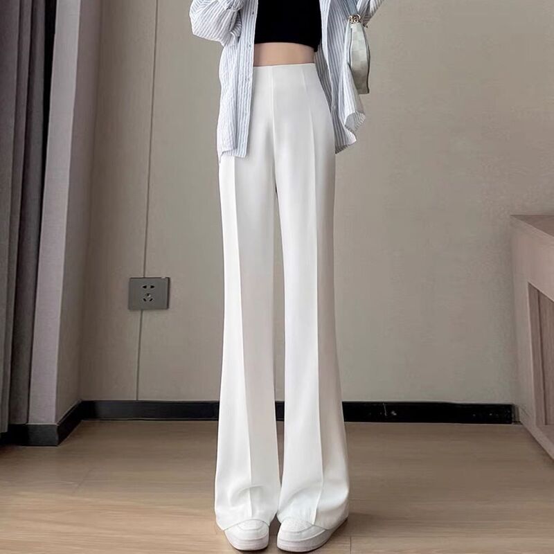 Новинка весны 2023, осенние корейские винтажные однотонные свободные Костюмные брюки, модные повседневные женские брюки с высокой талией и широкими штанинами X99