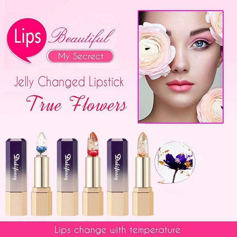 Transparente Geléia Flor Batom, Mudando a Cor Lip Balm, Maquiagem Sexy, Hidratante Rosa Azul, Temperatura, Gloss