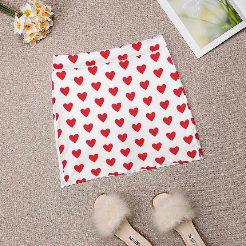 Юбка-брюки с рисунком в виде маленьких сердец (красная/белая), летняя одежда, женская одежда
