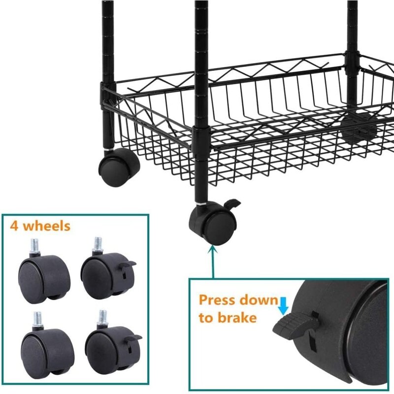REGILLER 4-Tier Metal Wire Storage Shelving Rack with Baskets, Adjustable Corner Shelf Organizer for Laundry Bathroom Kitchen Pa