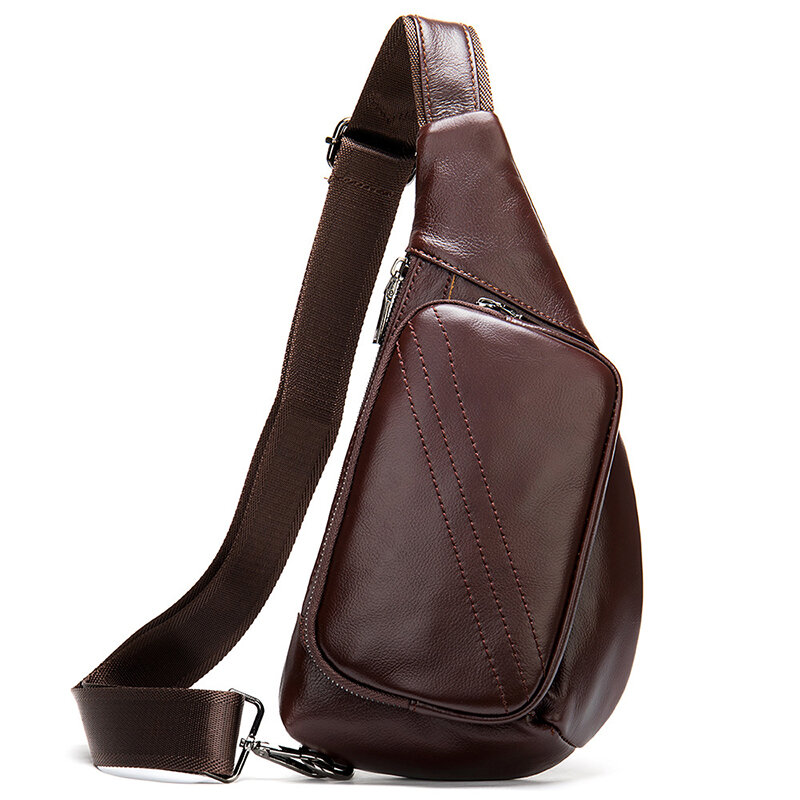 Newsbird حقيبة كروس جلد طبيعي للرجال ، حقيبة صدر ناعمة من الجلد ، بني ، أسود ، قهوة