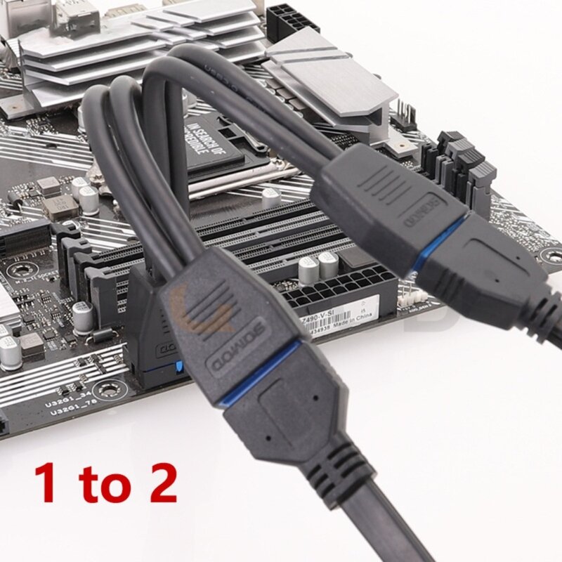 Kabel Ekstensi Header USB 3.0, Adaptor Ekstensi Splitter 1 Hingga 2 Y 19/20 Pin Dropship