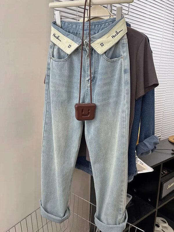 Street Letter Jeans Women Loose Harajuku Blue Female Denim Pants 2023 Spring Summer High Waist Straight Wide Leg Lady Trousers