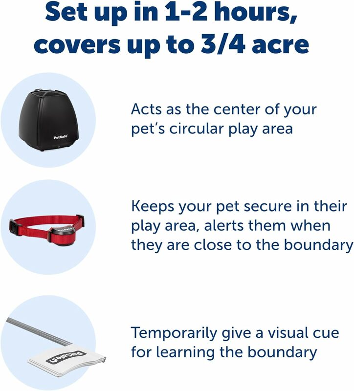 PetSafe-Cerca Pet sem fio para cães teimosos, sem fio Circular Boundary, Stay & Play, Secure 3 4 Acre Yard, 5lbs Plus