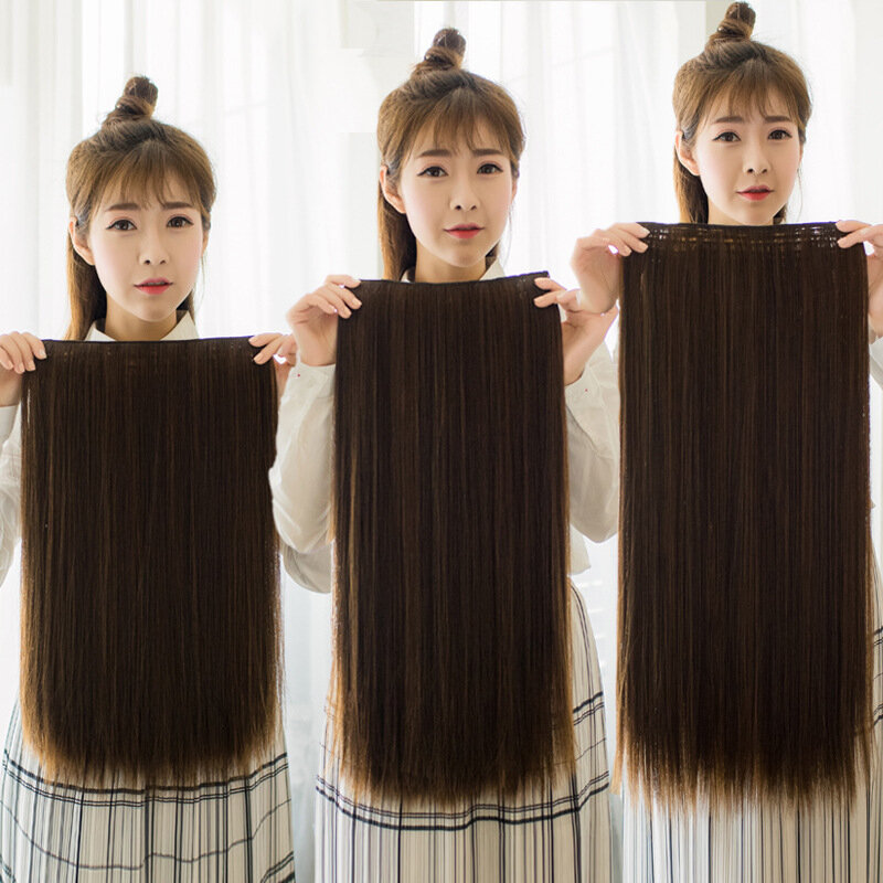 Syntetyczna prosta fryzura o długości 5 włosy doczepiane Clip In czarna brązowa blondynka 50 60 70CM naturalna sztuczne włosy dla kobiet