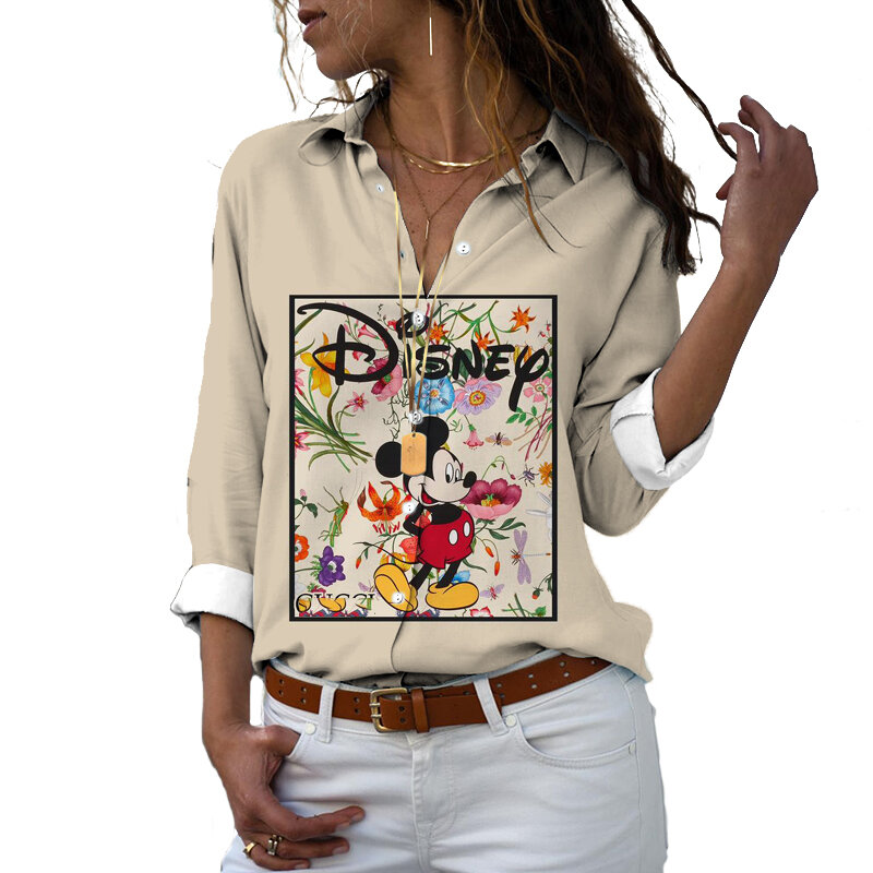 Camiseta de Mickey y Minnie de Disney para primavera y otoño, ropa de estilo Kawaii Harajuku, informal, con estampado 3D, para playa, 2022
