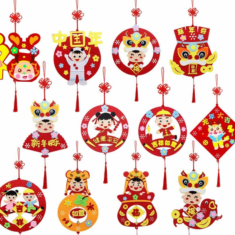 งานฝีมือจี้ตกแต่งสไตล์จีนแบบทำมือการ์ตูนของเล่นฤดูใบไม้ผลิเทศกาลอุปกรณ์ประกอบฉากวางผังพร้อมเชือกแขวน