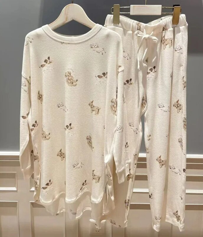 Conjunto de pijama feminino, calças femininas de mangas compridas, roupa de quarto com etiquetas, outono, 40-65kg