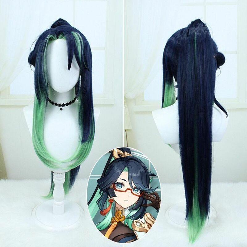 COS wig green gradient long ponytail cosplay anime game wig Synthetic Wigs Hair