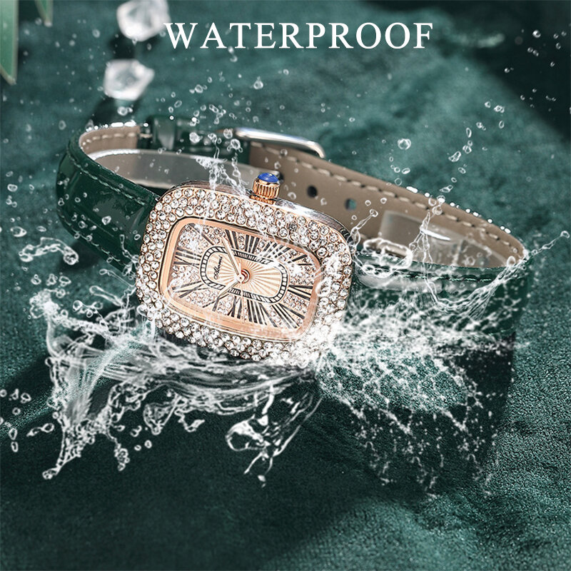 Reloj de cuarzo con diamantes para mujer, cronógrafo de lujo a la moda, resistente al agua, con correa cuadrada, ideal para regalo, 2022