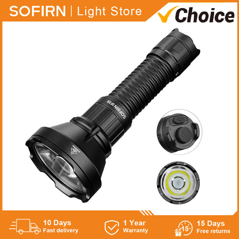 Sofirn-USB C قابلة للشحن التكتيكية مصباح يدوي مع مزدوج الذيل التبديل ، طويلة المدى الشعلة ، SF26 21700 ، 2000lm ، 964m ، IPX-8