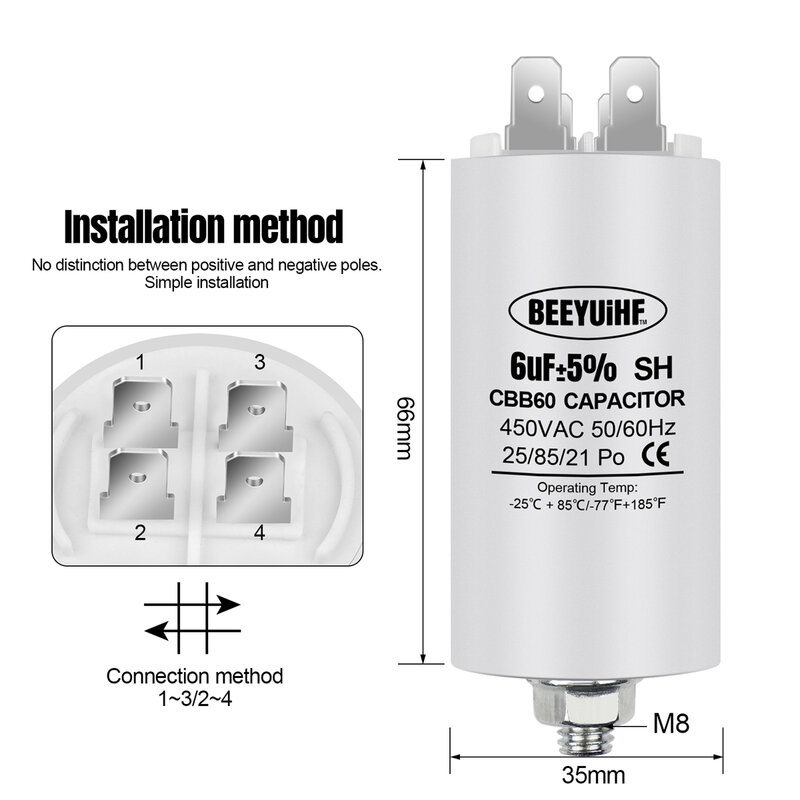 Beeyuihf cbb60 Start kondensator 6uf ~ 60uf Motor kondensator 50/60hz 450vac mit m8 Schraube für Elektromotor/Waschmaschine