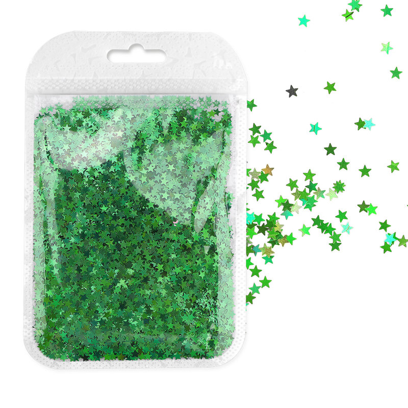 홀로그램 스타 네일 반짝이 스팽글 반짝이 레이저 골드 플레이크, 네일 아트 장식용, 10g/가방, 1mm