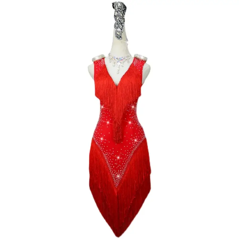 Czerwona sukienka Latin Dance konkursowa kostiumy sukienka spódnica wykonująca sukienka dla dorosłych dostosowana dla dzieci czerwona spódnica Matador Split Skirtes