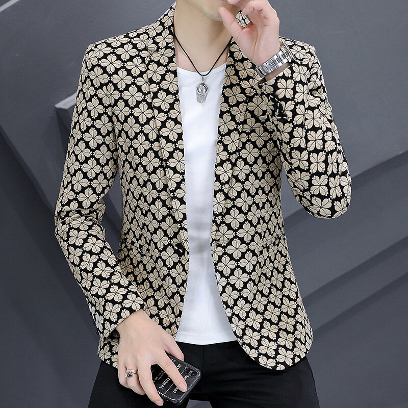 High Quality Blazer Men's British Style Elegant High Print Suit Coat Business Casual Gentleman Slim Fit Jacket