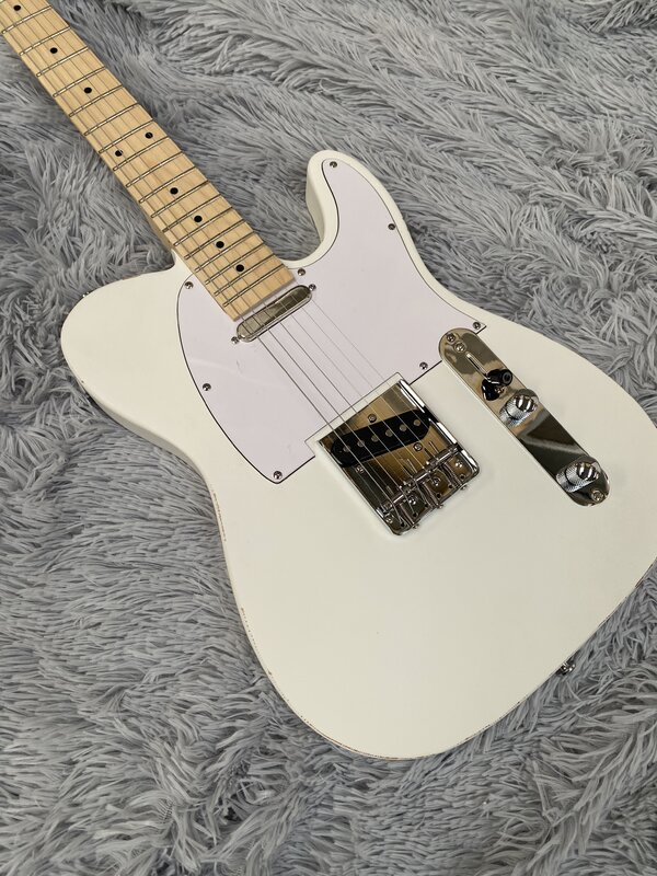 Высококачественная электрическая гитара со звуковыми эффектами, изношенная кремово-белая, Классическая шестиструнная