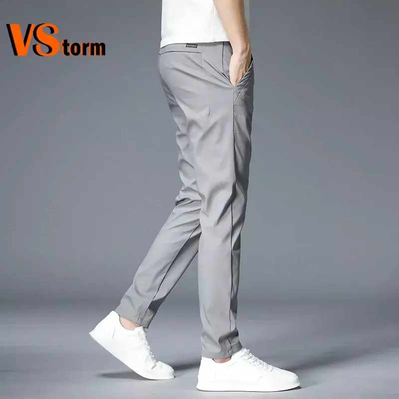 Spodnie z otwartym oparciem letnie nowa, cienka spodnie męskie w klasycznym stylu modne elegancka typu Slim dopasowane do prostych bawełnianych jednolitych kolorów