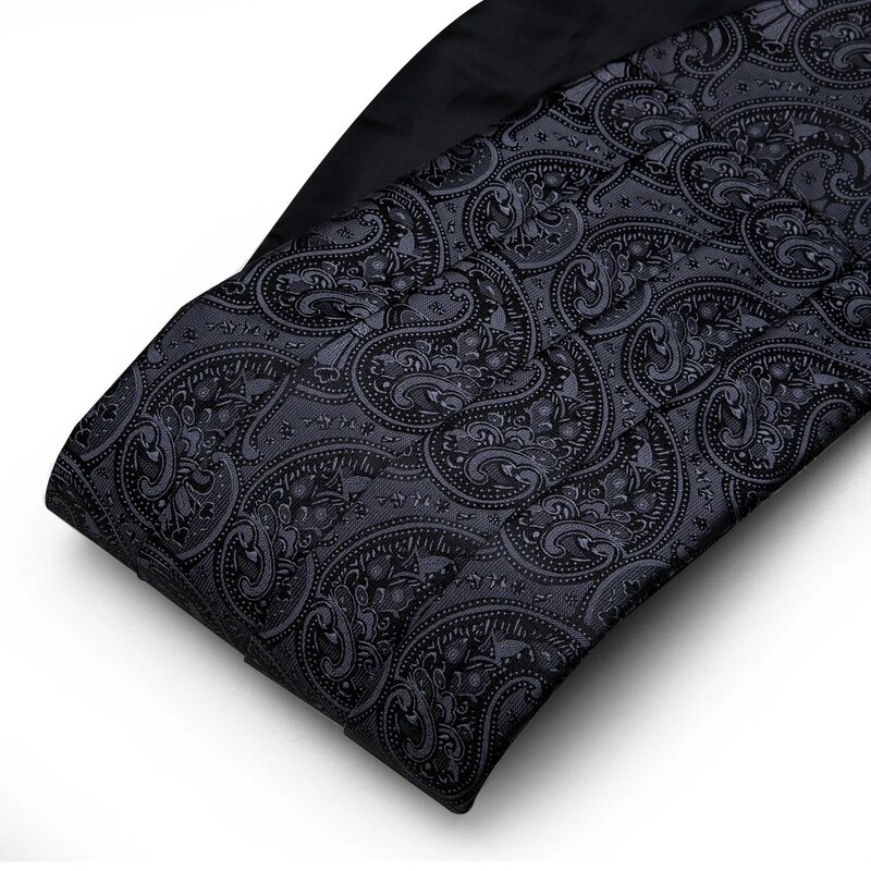 Conjunto de faja de seda negra clásica, pajarita de Cachemira de diseñador de lujo, pañuelo de alta calidad, gemelos, fiesta de negocios, Barry.Wang