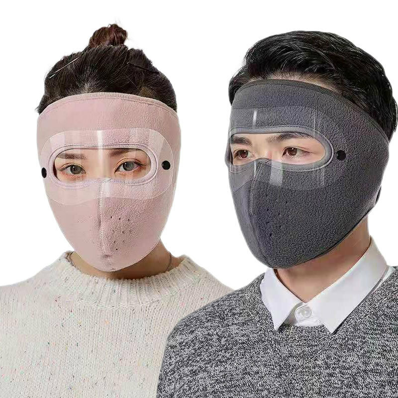 Máscara facial completa à prova de vento transparente para homens e mulheres, velo, quente, ao ar livre, ciclismo, respirável, espessado, à prova de poeira, inverno