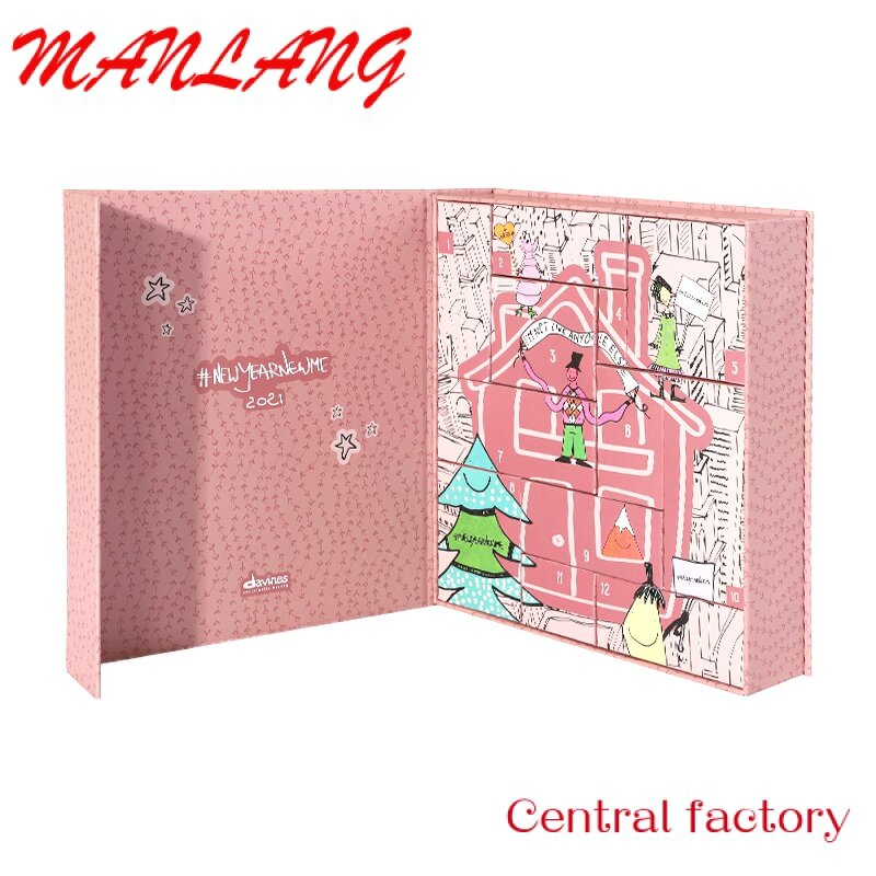 Boîte de calendrier de l'avent de maquillage de chocolat, cadeau imprimé personnalisé, emballage en carton d'usine de Yongjin, 2020
